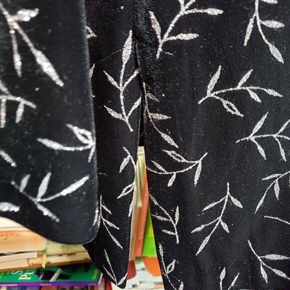 Elegant Vintage 90s Womens L Black Velvet with Silver Bamboo Dress Jacket - Picture 10 of 12